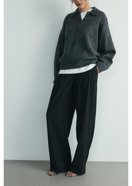 Füme Rani Polo Yaka Oversize Kazak indirimleri