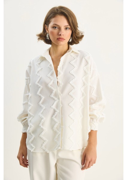Kadın Zikzak Püsküllü Oversize Gömlek fiyatları