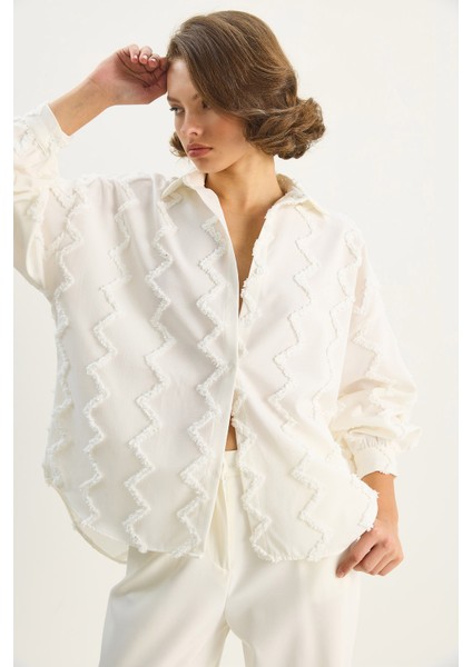 Kadın Zikzak Püsküllü Oversize Gömlek fırsatları
