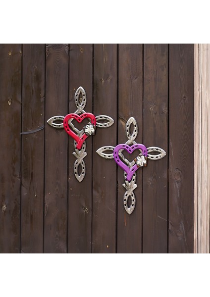 Kalpli Doğal At Nalı Çapraz Metal Zanaat Horsu Kalp Dekoru Rustik Metal Çapraz Işaret Manevi Mor (Yurt Dışından)