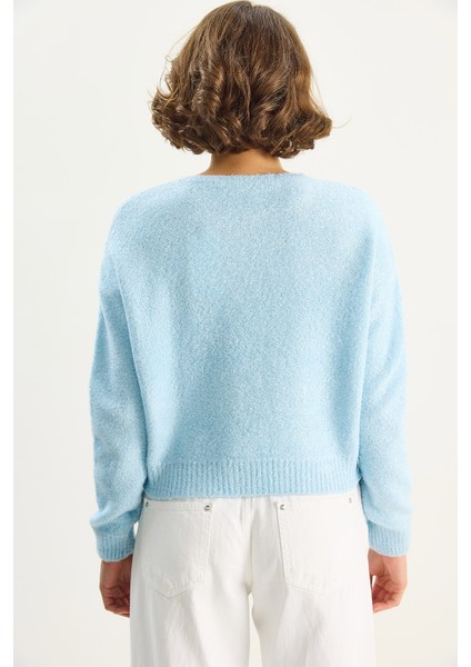 Kadın Kare Yaka Yumuşak Doku Triko Kazak