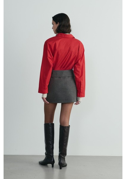 Kahverengi Blair Kemerli Kaşe Mini Etek