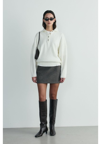 Kahverengi Blair Kemerli Kaşe Mini Etek