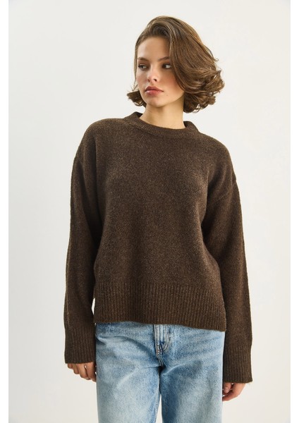 Kadın Bisiklet Yaka Yanları Yırtmaçlı Yün Karışımlı Triko Kazak fiyatları