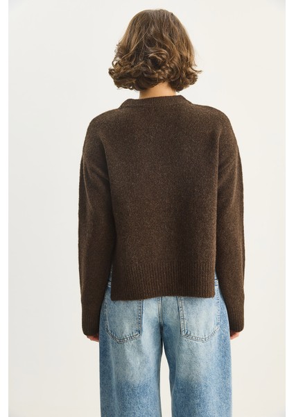 Kadın Bisiklet Yaka Yanları Yırtmaçlı Yün Karışımlı Triko Kazak