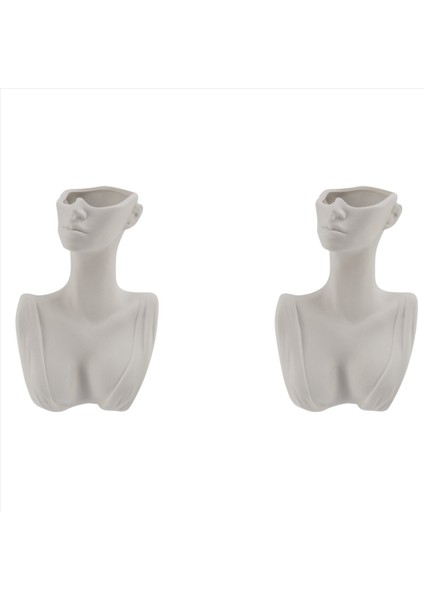 2x Yaratıcı Insan Başı Yüz Çiçek Vazolar Portre Vazo Dekoratif Iskandinav Sak Süslü Süs Seramik Heykel El Sanatları Eve (Yurt Dışından)