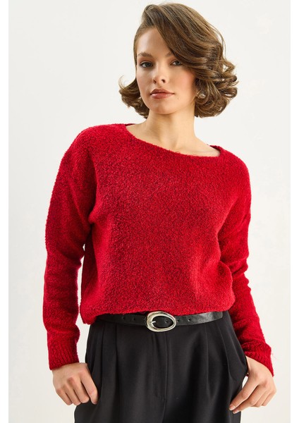 Kadın Kare Yaka Yumuşak Doku Triko Kazak