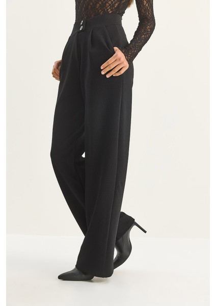 Kadın Yüksek Bel Çift Düğmeli Palazzo Pantolon indirimleri