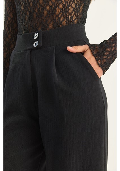 Kadın Yüksek Bel Çift Düğmeli Palazzo Pantolon