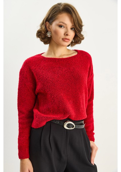 Kadın Kare Yaka Yumuşak Doku Triko Kazak fırsatları