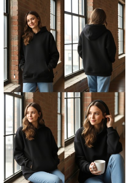 Kadın Oversize % 100 Pamuk Içi Polarlı Yumuşak Dokulu Basic Kapüşonlu Sweatshirt modelleri