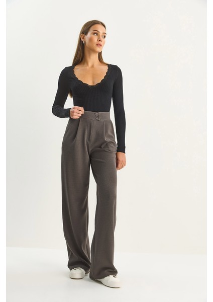 Kadın Yüksek Bel Çift Düğmeli Palazzo Pantolon fırsatları