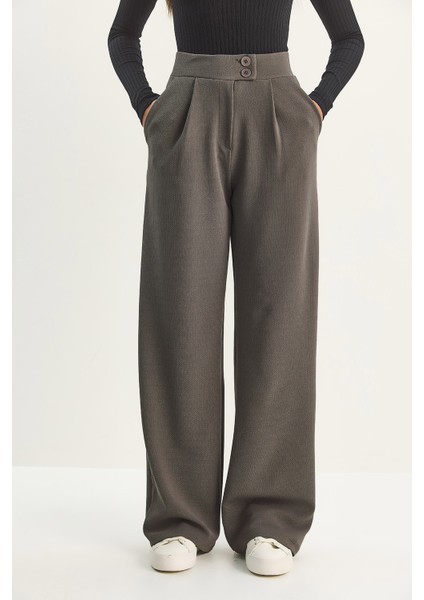 Kadın Yüksek Bel Çift Düğmeli Palazzo Pantolon indirimleri