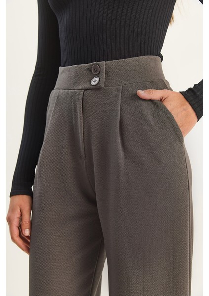 Kadın Yüksek Bel Çift Düğmeli Palazzo Pantolon