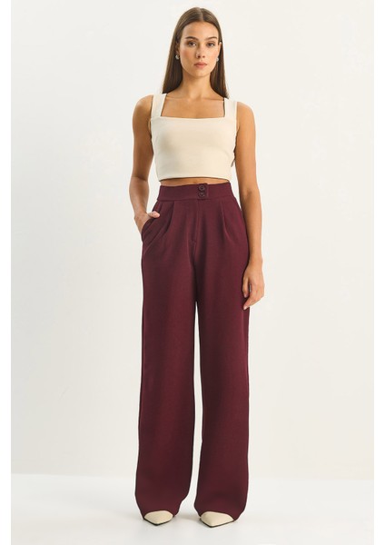 Kadın Yüksek Bel Çift Düğmeli Palazzo Pantolon