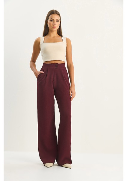 Kadın Yüksek Bel Çift Düğmeli Palazzo Pantolon modelleri