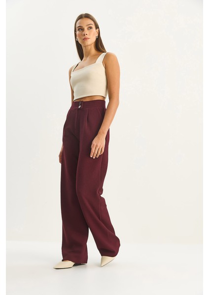 Kadın Yüksek Bel Çift Düğmeli Palazzo Pantolon fırsatları