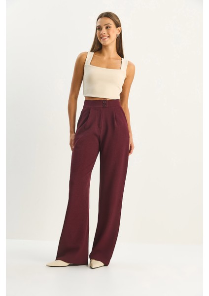 Kadın Yüksek Bel Çift Düğmeli Palazzo Pantolon indirimleri