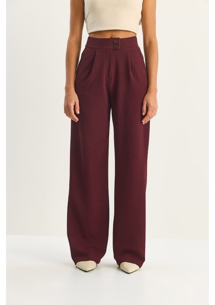 Kadın Yüksek Bel Çift Düğmeli Palazzo Pantolon