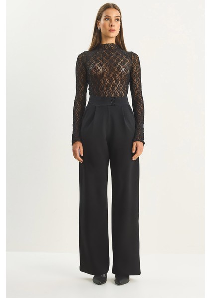 Kadın Yüksek Bel Çift Düğmeli Palazzo Pantolon