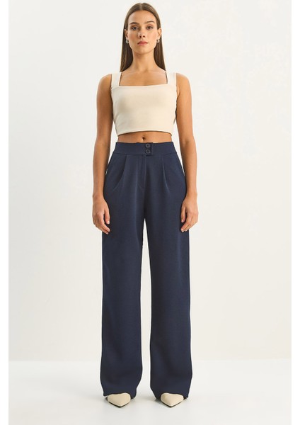 Kadın Yüksek Bel Çift Düğmeli Palazzo Pantolon