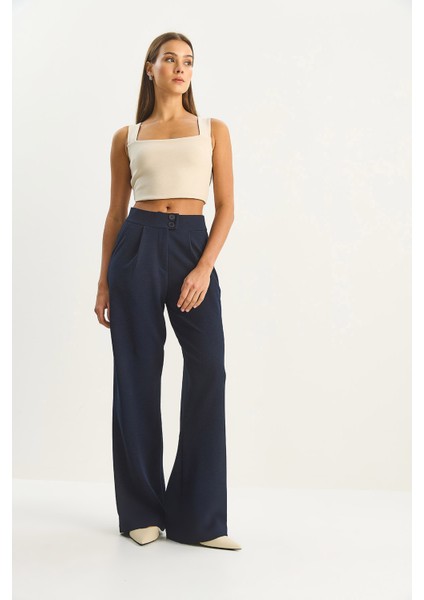 Kadın Yüksek Bel Çift Düğmeli Palazzo Pantolon fırsatları