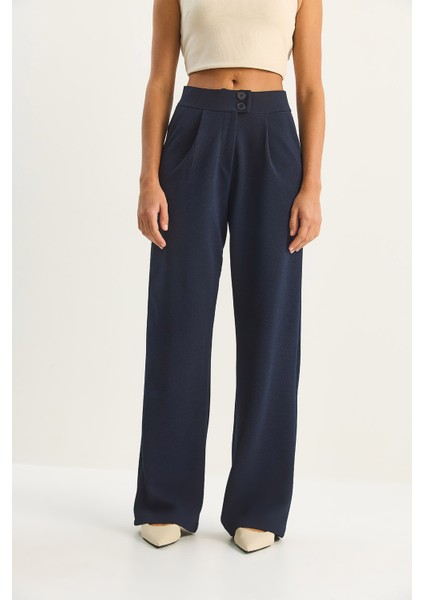 Kadın Yüksek Bel Çift Düğmeli Palazzo Pantolon indirimleri