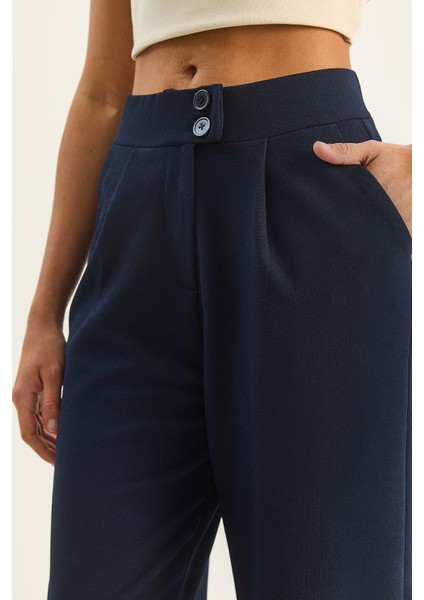 Kadın Yüksek Bel Çift Düğmeli Palazzo Pantolon