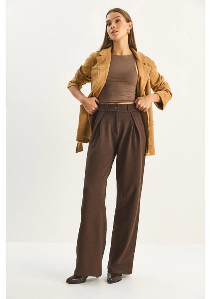 Kadın Yüksek Bel Dökümlü Cep Detaylı Piliseli Pantolon fiyatları