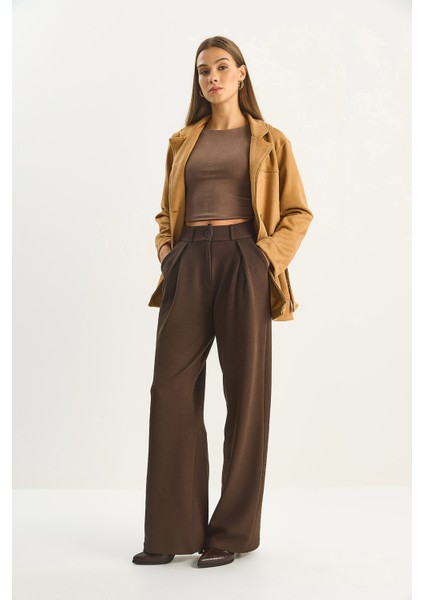 Kadın Yüksek Bel Dökümlü Cep Detaylı Piliseli Pantolon fırsatları