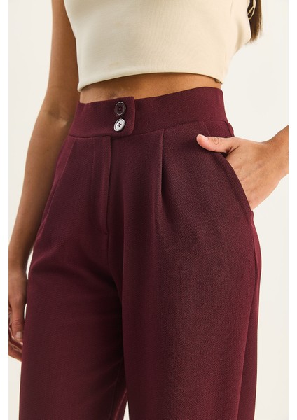 Kadın Yüksek Bel Çift Düğmeli Palazzo Pantolon