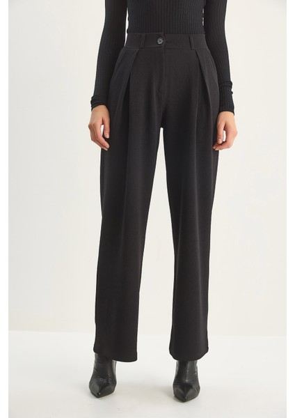 Kadın Yüksek Bel Dökümlü Cep Detaylı Piliseli Pantolon indirimleri