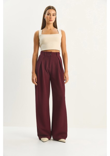 Kadın Yüksek Bel Dökümlü Cep Detaylı Piliseli Pantolon fiyatları