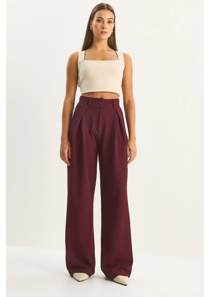 Kadın Yüksek Bel Dökümlü Cep Detaylı Piliseli Pantolon fırsatları