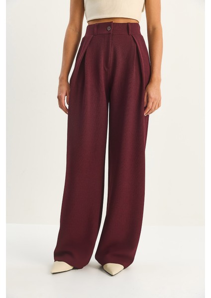 Kadın Yüksek Bel Dökümlü Cep Detaylı Piliseli Pantolon indirimleri