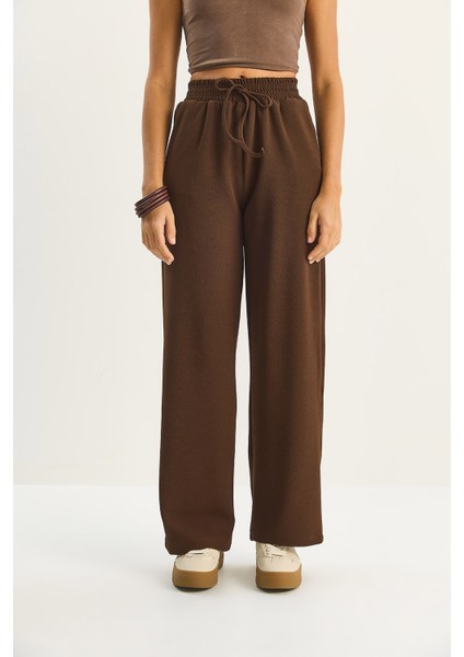 Kadın Yüksek Bel Lastikli Bağcıklı Dökümlü Bol Paça Pantolon fiyatları