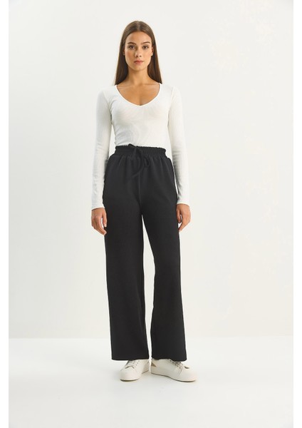 Kadın Yüksek Bel Lastikli Bağcıklı Dökümlü Bol Paça Pantolon fiyatları