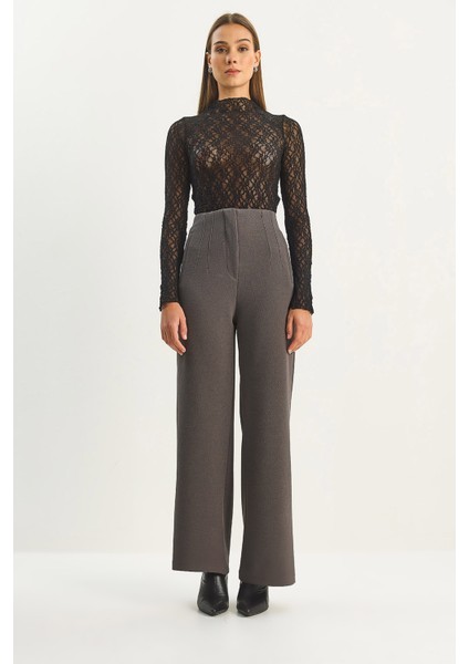 Kadın Yüksek Bel Fileto Detaylı Cepli Bol Paça Pantolon fiyatları