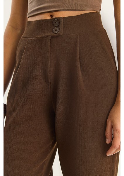 Kadın Yüksek Bel Çift Düğmeli Palazzo Pantolon