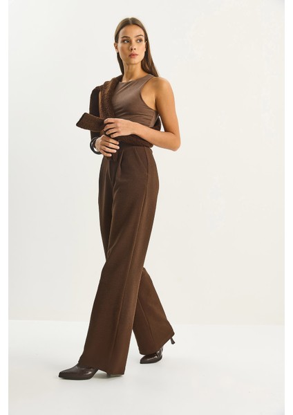 Kadın Yüksek Bel Çift Düğmeli Palazzo Pantolon fırsatları