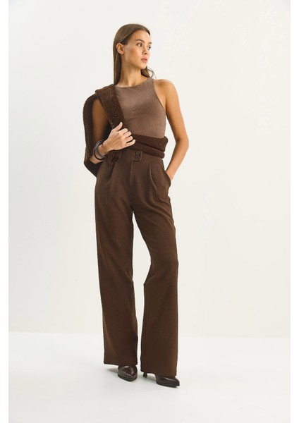 Kadın Yüksek Bel Çift Düğmeli Palazzo Pantolon indirimleri