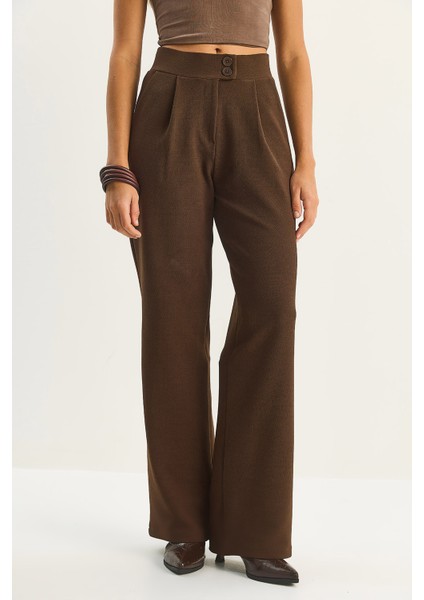 Kadın Yüksek Bel Çift Düğmeli Palazzo Pantolon