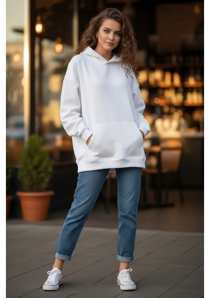 Kadın Oversize % 100 Pamuk Içi Polarlı Yumuşak Dokulu Basic Kapüşonlu Sweatshirt indirimleri