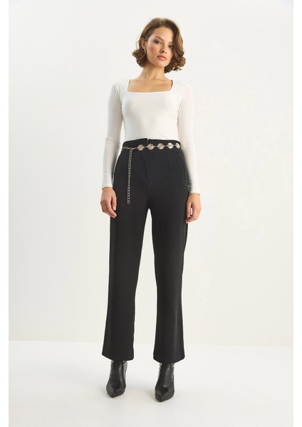Kadın Yüksek Bel Fileto Detaylı Cepli Bol Paça Pantolon fırsatları