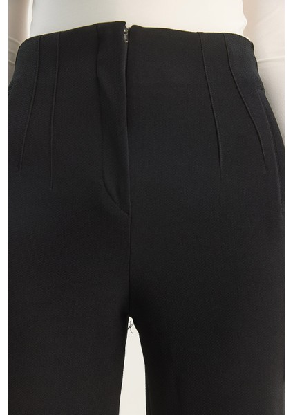 Kadın Yüksek Bel Fileto Detaylı Cepli Bol Paça Pantolon