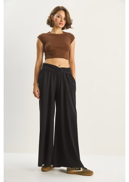 Kadın Asimetrik Bel Detaylı Cepli Rahat Modal Pantolon modelleri