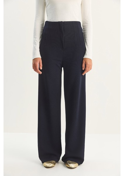 Kadın Yüksek Bel Fileto Detaylı Cepli Bol Paça Pantolon indirimleri