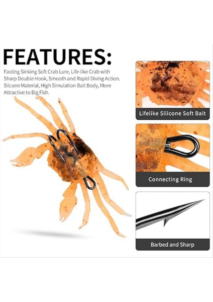 6pcs Cranka Yengeç Cazibesi Yengeç Yemi 3D Simüle Edilmiş Yengeç Yumuşak Cazibesi Balıkçılık Aksesuarları Için Keskin Çift Kancalar (Yurt Dışından) indirimleri
