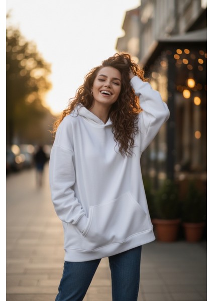 Kadın Oversize % 100 Pamuk Içi Polarlı Yumuşak Dokulu Basic Kapüşonlu Sweatshirt fırsatları