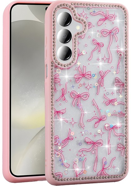 Samsung Galaxy A55 Kılıf Taşlı ve Simli Tasarım Kapak (Azra)